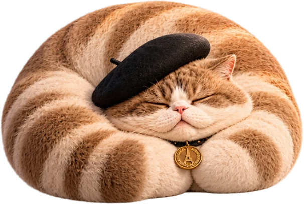Le Chat Giga curled up asleep in his beret